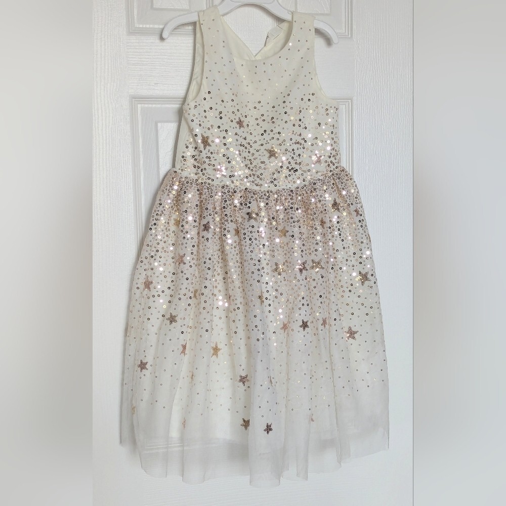 H&M Girls' (6-7y) Cream Tulle Sleeveless Formal Princess Dress w/Gold Sequins